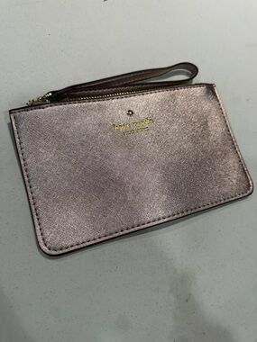 kate spade Metallic Pink Gold Logo Wristlet